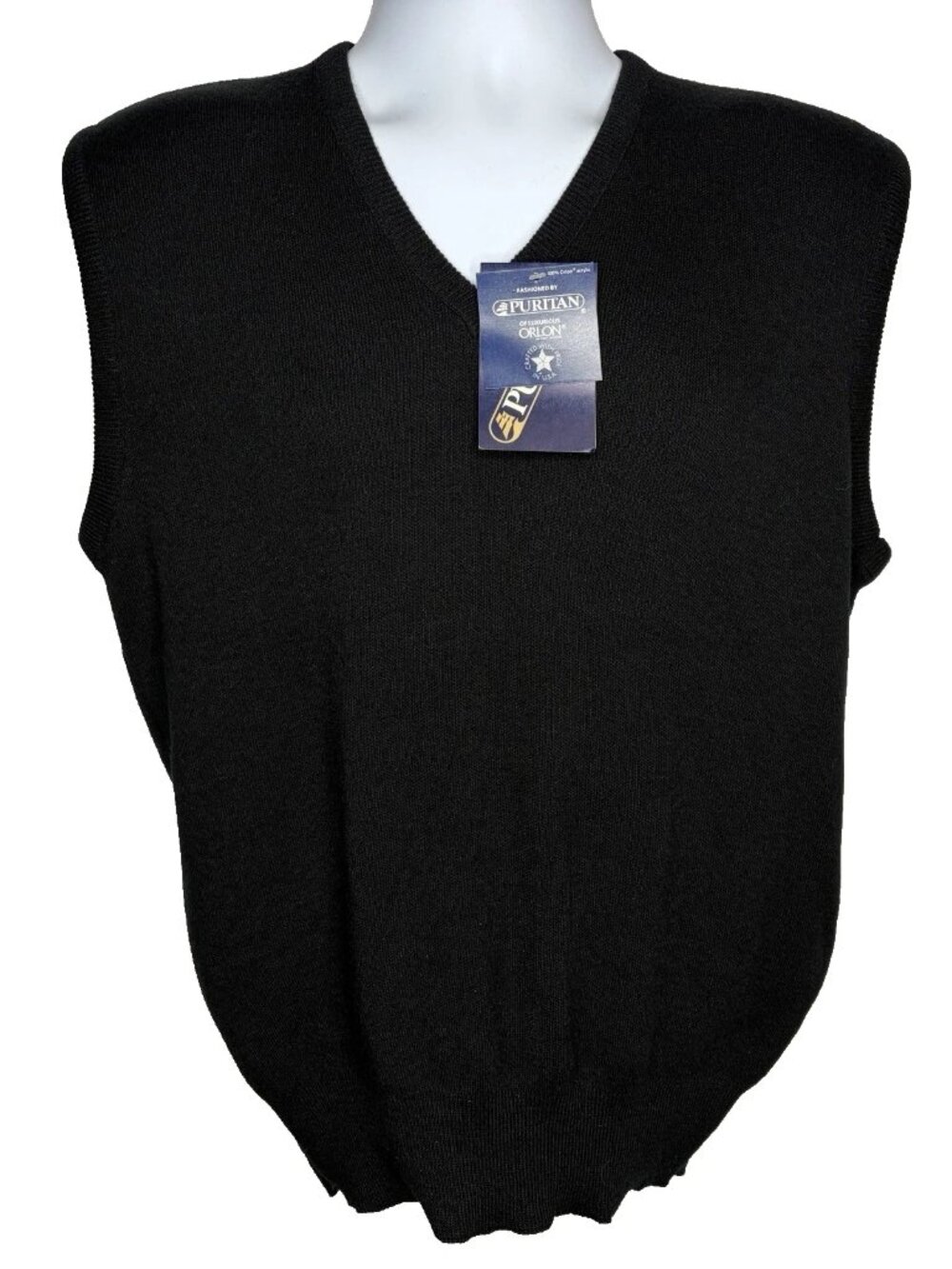 Vintage 80s Puritan Sweater Vest Size L Black Acrylic Pullover V-neck USA Made